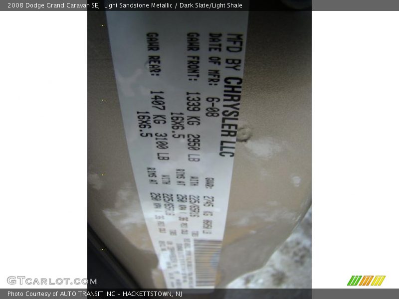 Light Sandstone Metallic / Dark Slate/Light Shale 2008 Dodge Grand Caravan SE