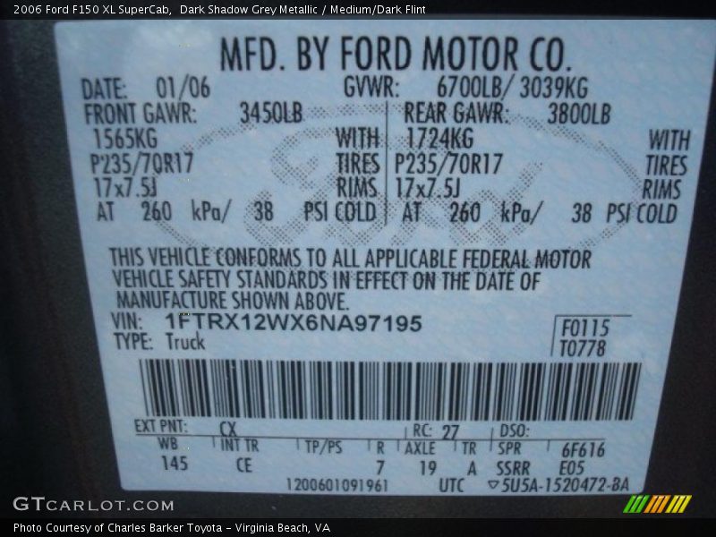 Dark Shadow Grey Metallic / Medium/Dark Flint 2006 Ford F150 XL SuperCab