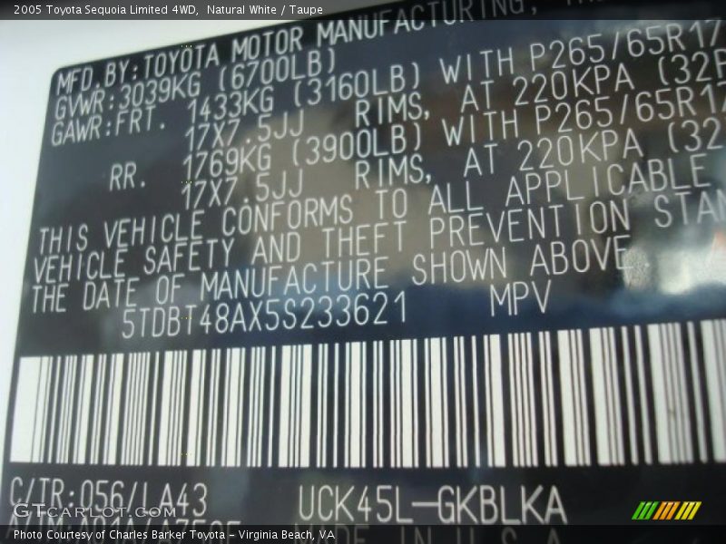 Natural White / Taupe 2005 Toyota Sequoia Limited 4WD