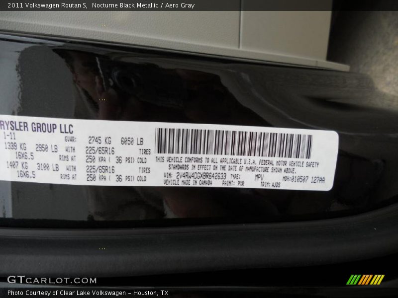 2011 Routan S Nocturne Black Metallic Color Code PXR