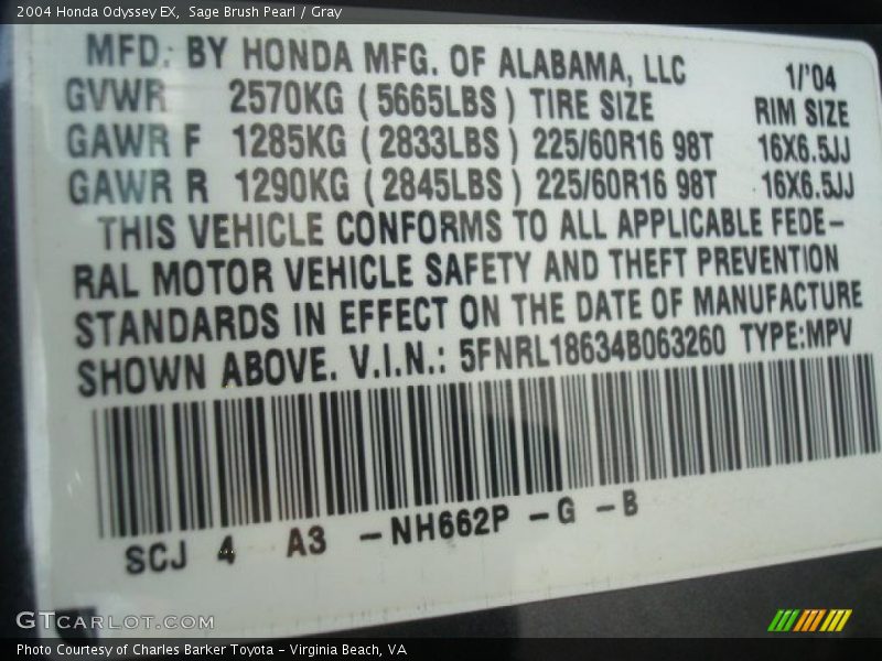 Sage Brush Pearl / Gray 2004 Honda Odyssey EX
