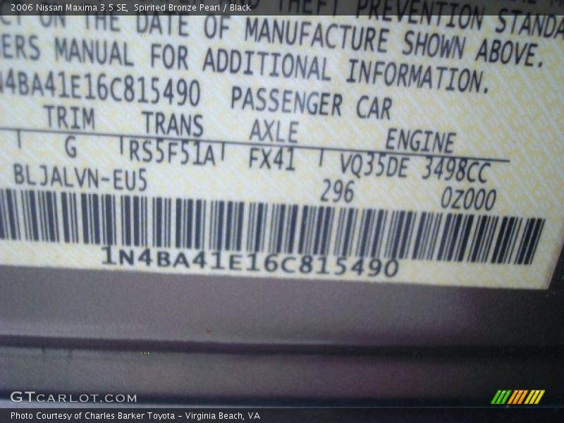 Spirited Bronze Pearl / Black 2006 Nissan Maxima 3.5 SE