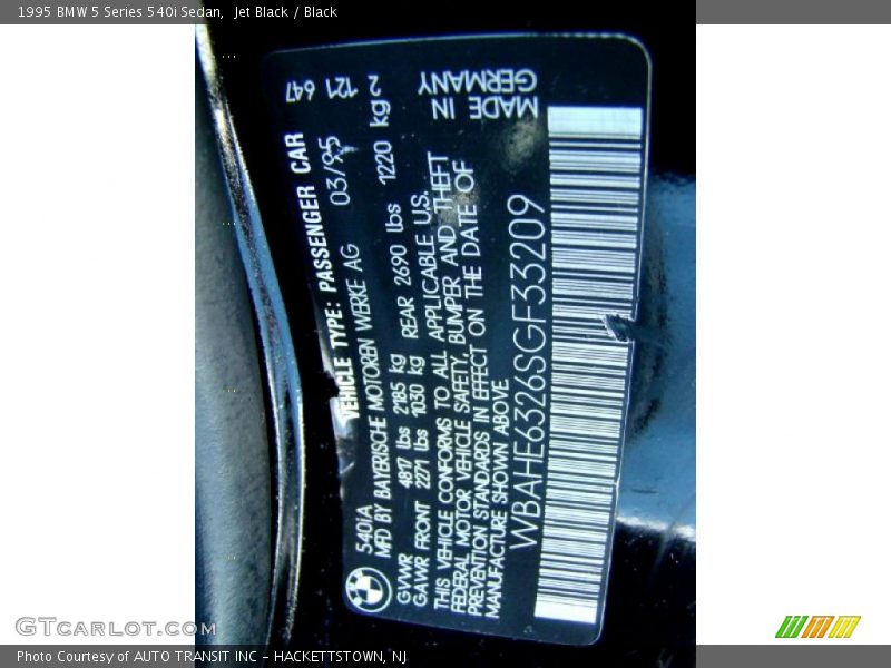 Info Tag of 1995 5 Series 540i Sedan