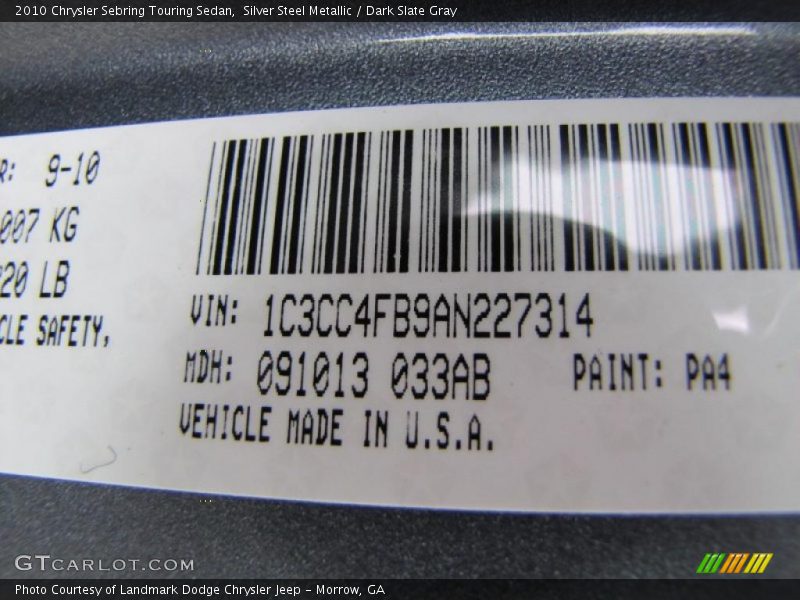 Silver Steel Metallic / Dark Slate Gray 2010 Chrysler Sebring Touring Sedan