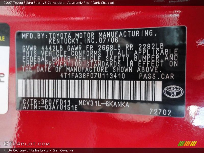 Absolutely Red / Dark Charcoal 2007 Toyota Solara Sport V6 Convertible