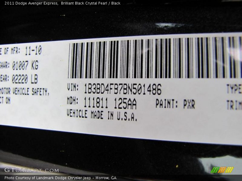 Brilliant Black Crystal Pearl / Black 2011 Dodge Avenger Express