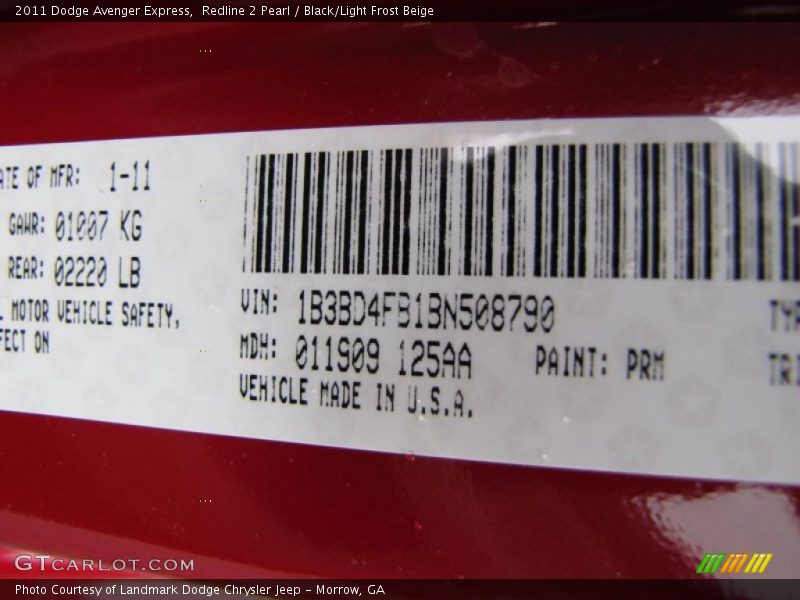 2011 Avenger Express Redline 2 Pearl Color Code PRM