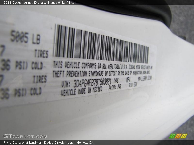 Bianco White / Black 2011 Dodge Journey Express