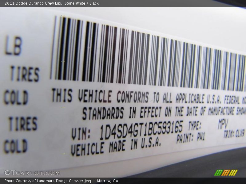 Stone White / Black 2011 Dodge Durango Crew Lux