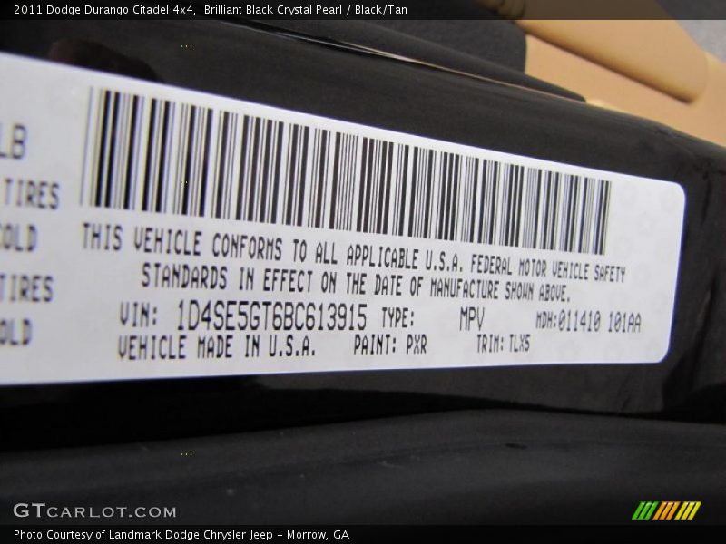 2011 Durango Citadel 4x4 Brilliant Black Crystal Pearl Color Code PXR