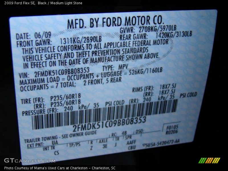 Black / Medium Light Stone 2009 Ford Flex SE