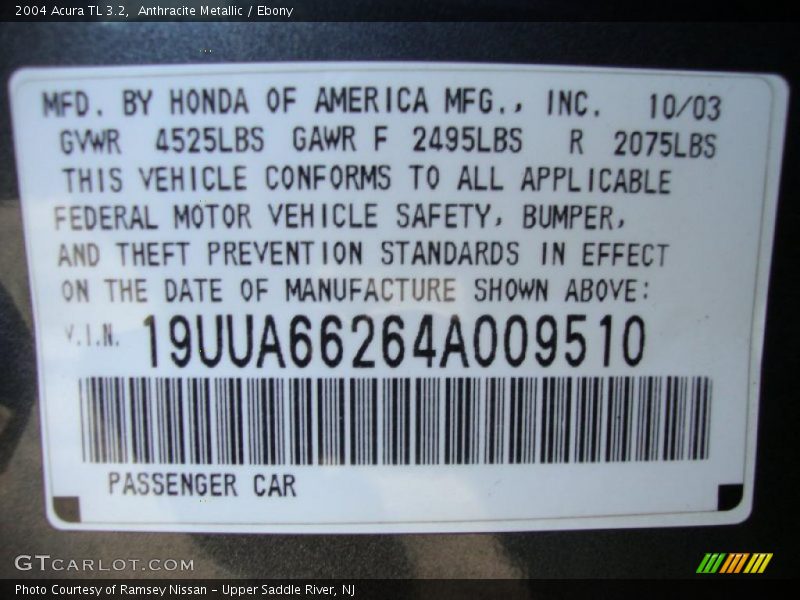 Anthracite Metallic / Ebony 2004 Acura TL 3.2