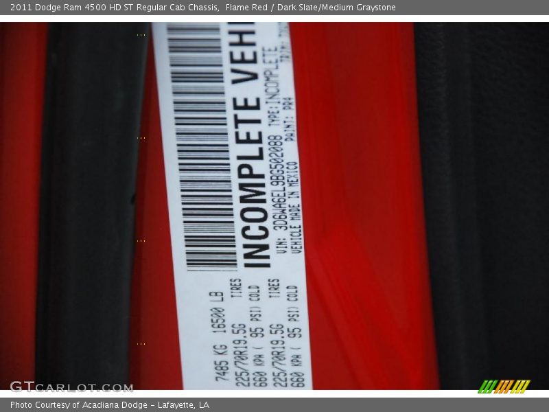 2011 Ram 4500 HD ST Regular Cab Chassis Flame Red Color Code PR4