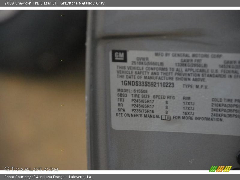 Graystone Metallic / Gray 2009 Chevrolet TrailBlazer LT