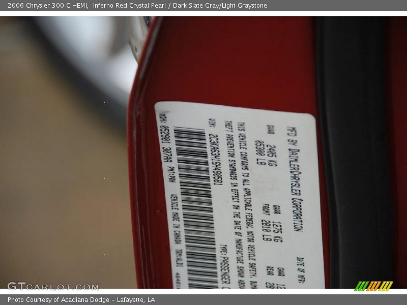 Inferno Red Crystal Pearl / Dark Slate Gray/Light Graystone 2006 Chrysler 300 C HEMI