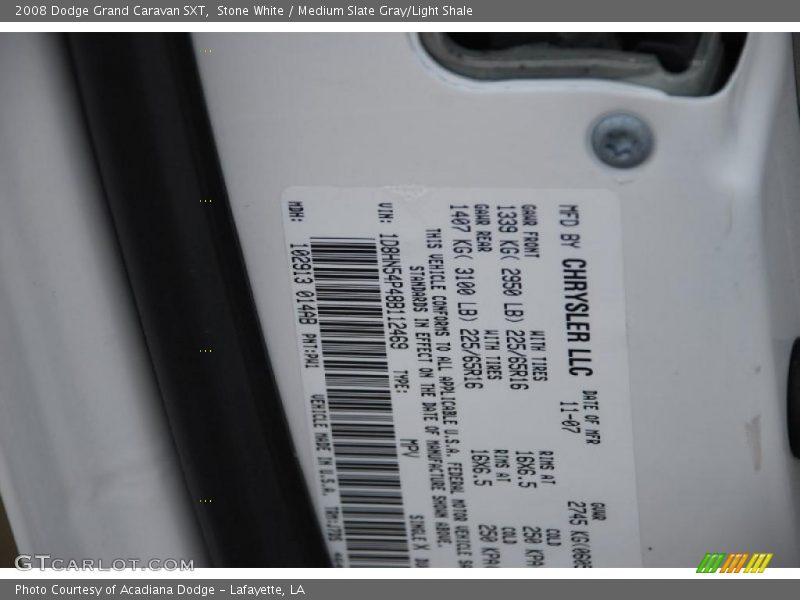 Stone White / Medium Slate Gray/Light Shale 2008 Dodge Grand Caravan SXT