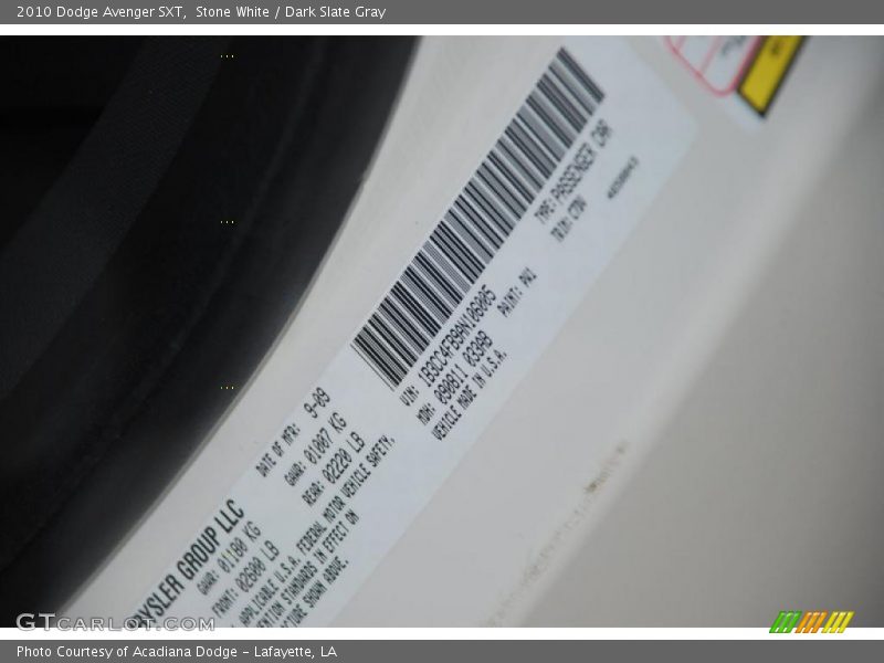 Stone White / Dark Slate Gray 2010 Dodge Avenger SXT