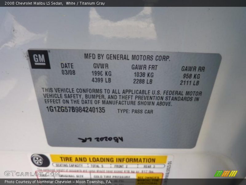 White / Titanium Gray 2008 Chevrolet Malibu LS Sedan