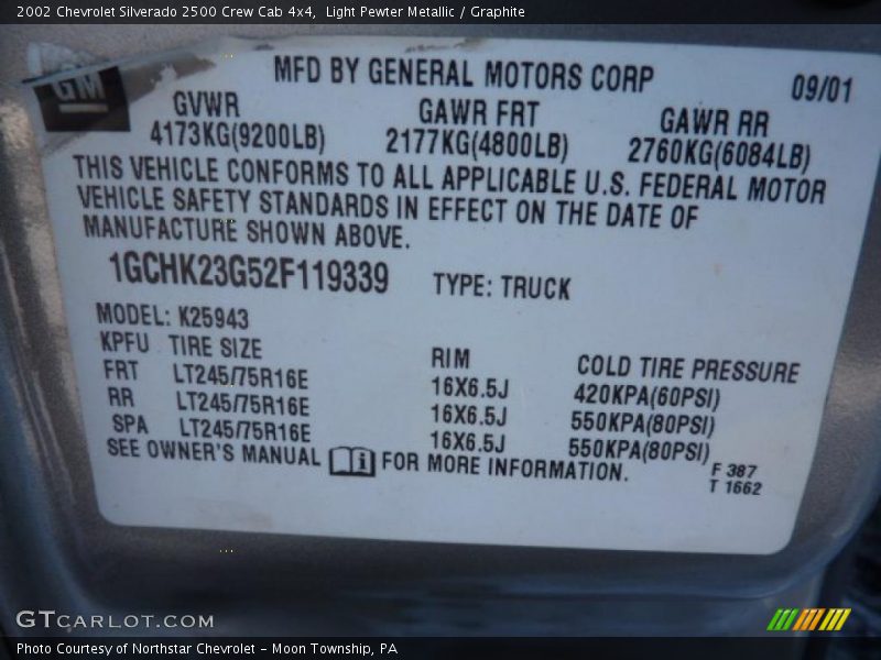 Light Pewter Metallic / Graphite 2002 Chevrolet Silverado 2500 Crew Cab 4x4