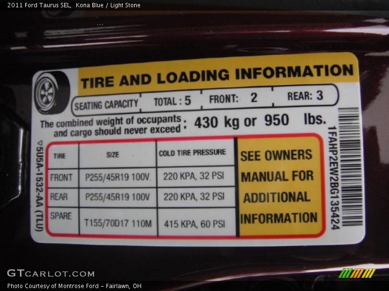 Kona Blue / Light Stone 2011 Ford Taurus SEL