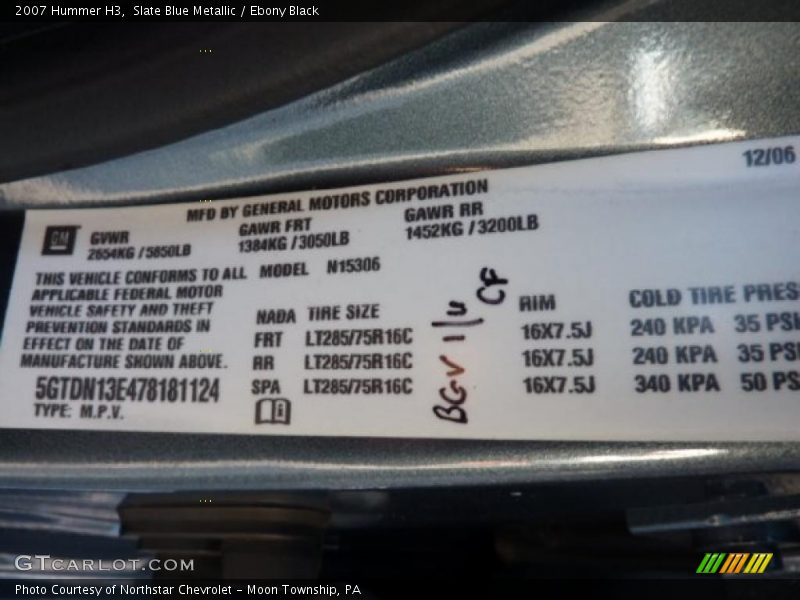 Slate Blue Metallic / Ebony Black 2007 Hummer H3