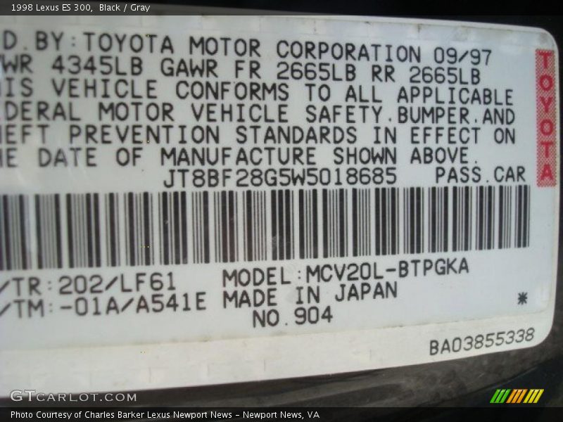 Black / Gray 1998 Lexus ES 300