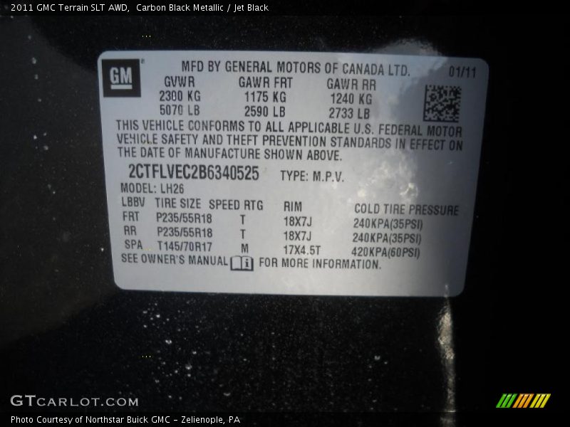 Carbon Black Metallic / Jet Black 2011 GMC Terrain SLT AWD