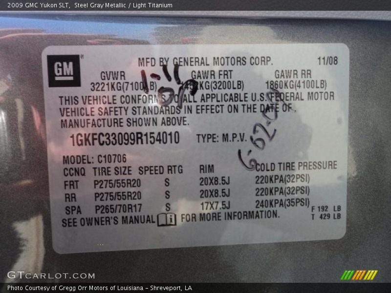 Steel Gray Metallic / Light Titanium 2009 GMC Yukon SLT