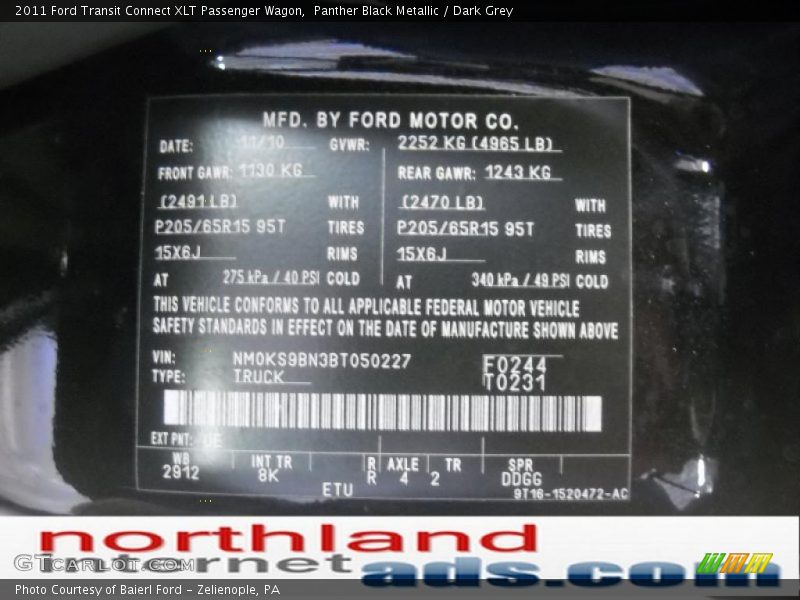 Panther Black Metallic / Dark Grey 2011 Ford Transit Connect XLT Passenger Wagon