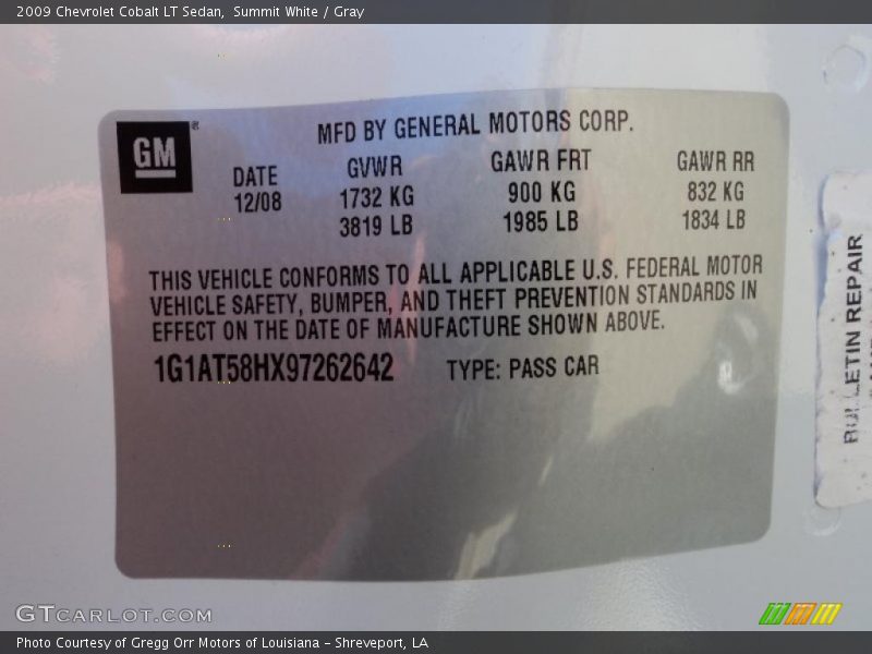 Summit White / Gray 2009 Chevrolet Cobalt LT Sedan