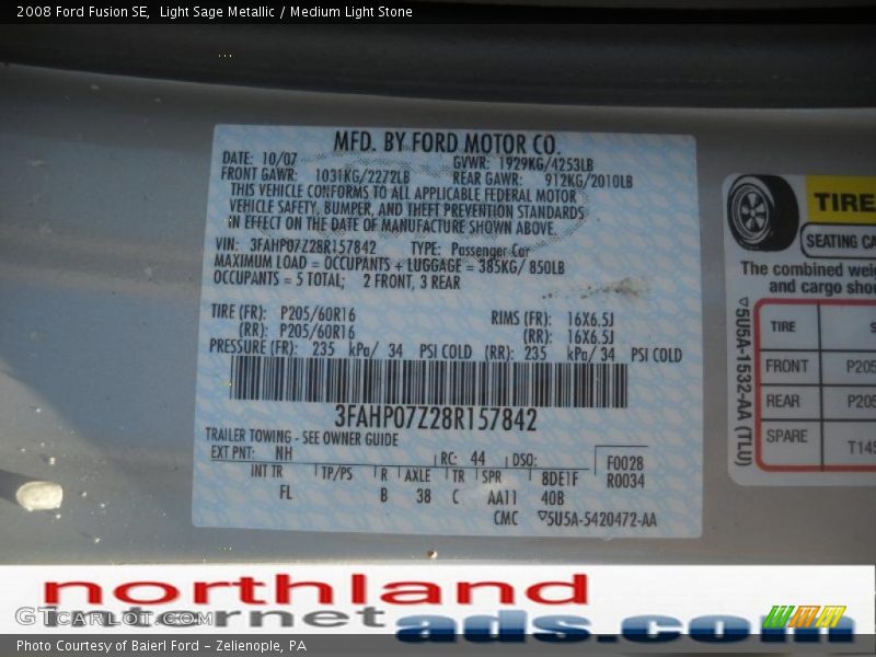 Light Sage Metallic / Medium Light Stone 2008 Ford Fusion SE
