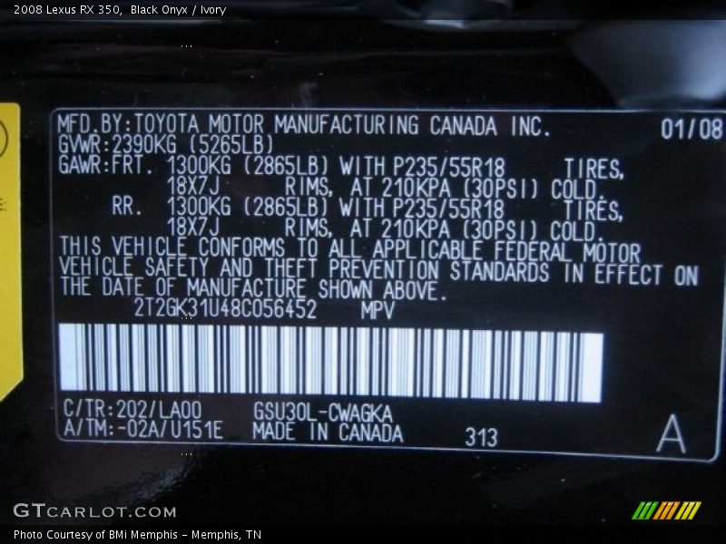 Black Onyx / Ivory 2008 Lexus RX 350