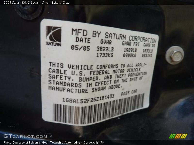 Silver Nickel / Gray 2005 Saturn ION 3 Sedan