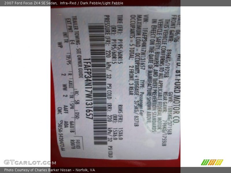 Infra-Red / Dark Pebble/Light Pebble 2007 Ford Focus ZX4 SE Sedan