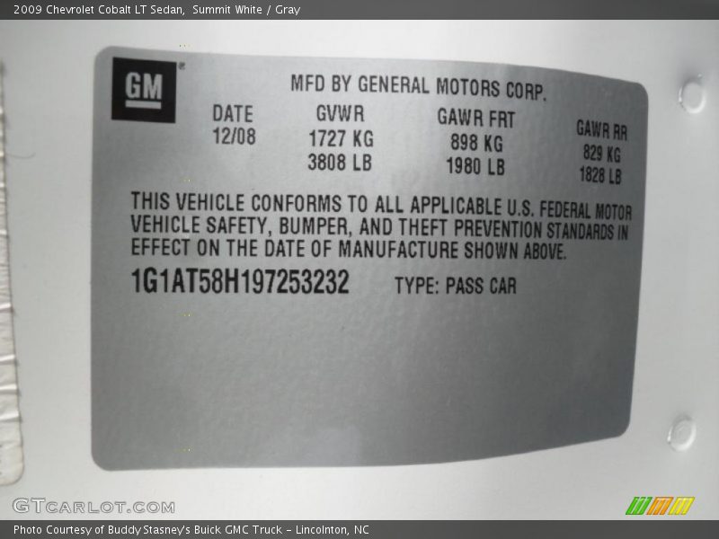 Summit White / Gray 2009 Chevrolet Cobalt LT Sedan