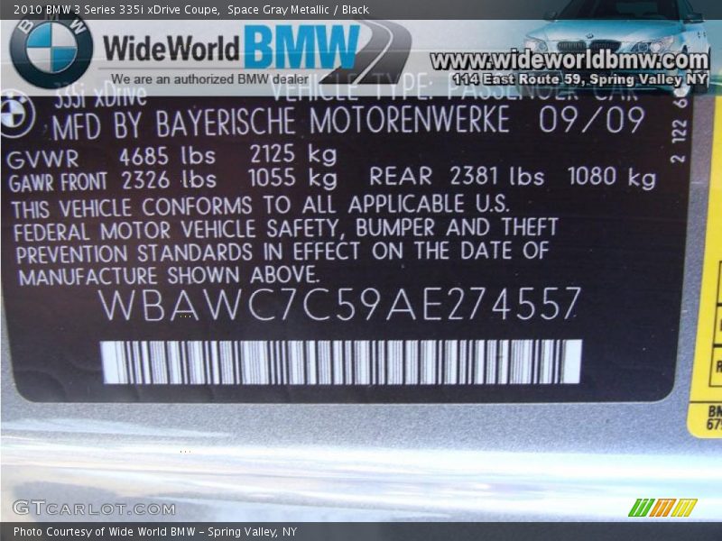 Space Gray Metallic / Black 2010 BMW 3 Series 335i xDrive Coupe