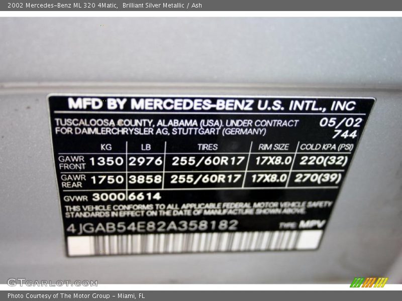 Brilliant Silver Metallic / Ash 2002 Mercedes-Benz ML 320 4Matic