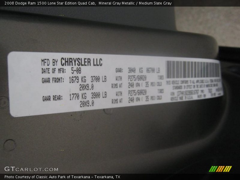 Mineral Gray Metallic / Medium Slate Gray 2008 Dodge Ram 1500 Lone Star Edition Quad Cab