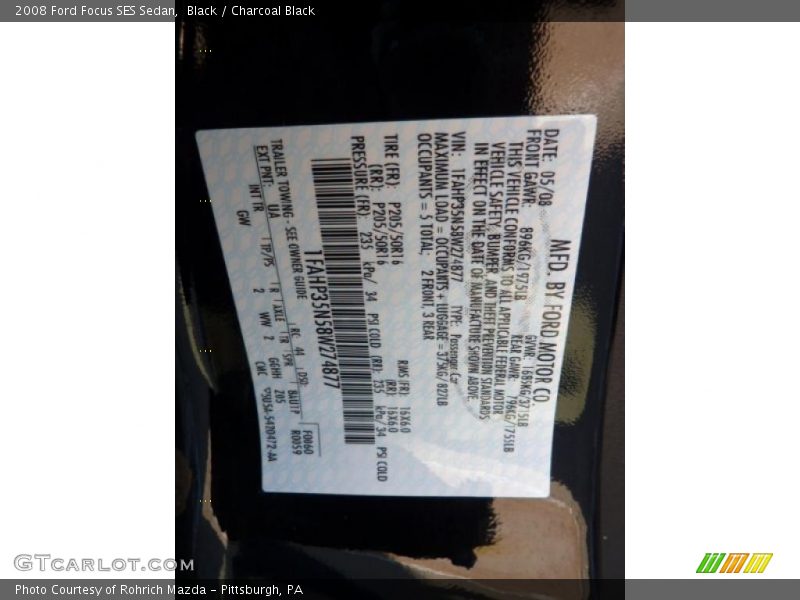 Black / Charcoal Black 2008 Ford Focus SES Sedan