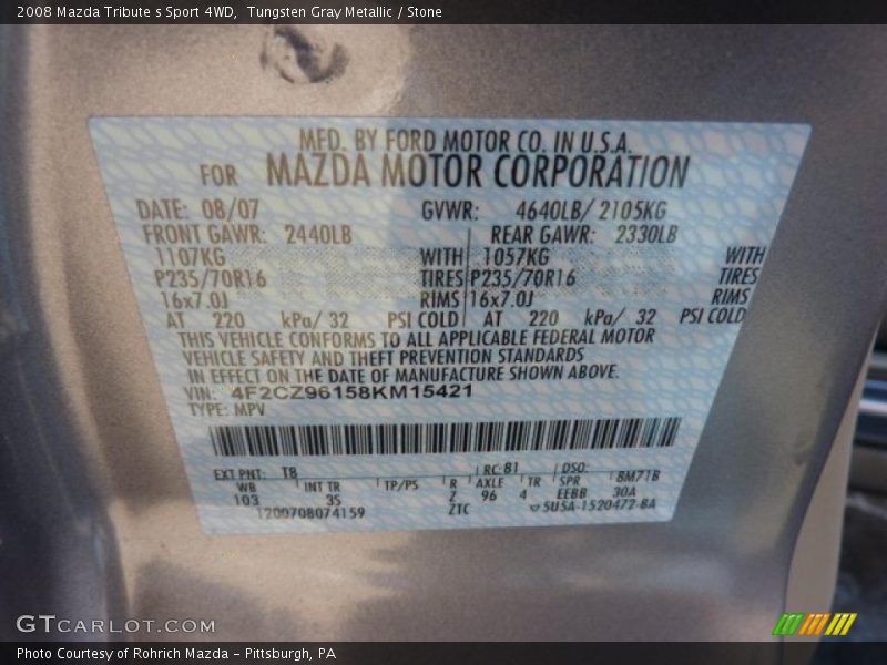 2008 Tribute s Sport 4WD Tungsten Gray Metallic Color Code T8