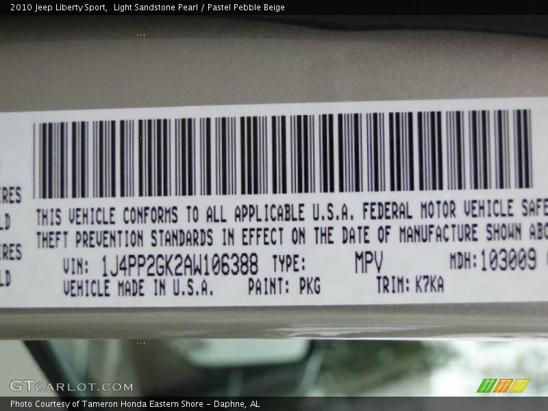 Light Sandstone Pearl / Pastel Pebble Beige 2010 Jeep Liberty Sport
