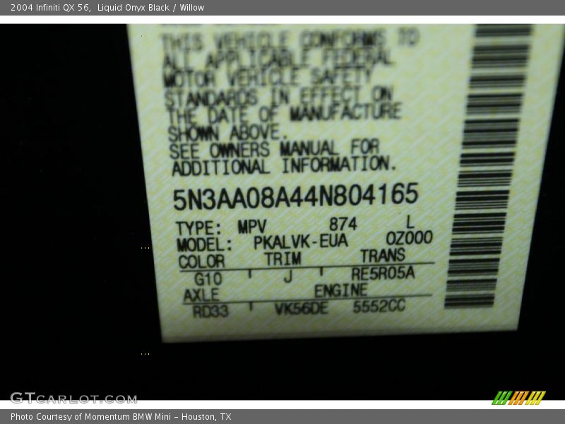 Liquid Onyx Black / Willow 2004 Infiniti QX 56