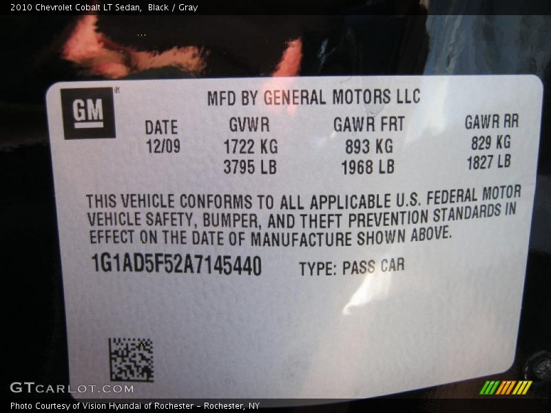 Black / Gray 2010 Chevrolet Cobalt LT Sedan