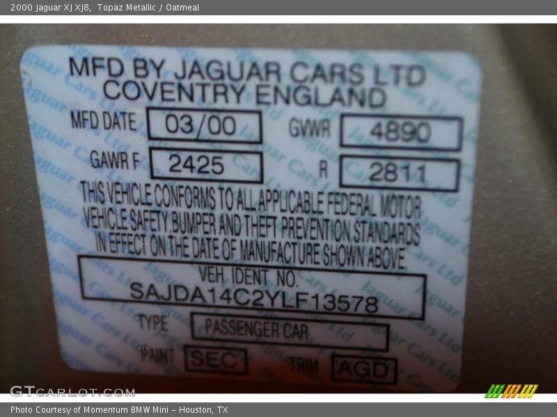 Topaz Metallic / Oatmeal 2000 Jaguar XJ XJ8