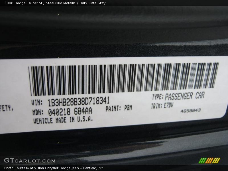 Steel Blue Metallic / Dark Slate Gray 2008 Dodge Caliber SE