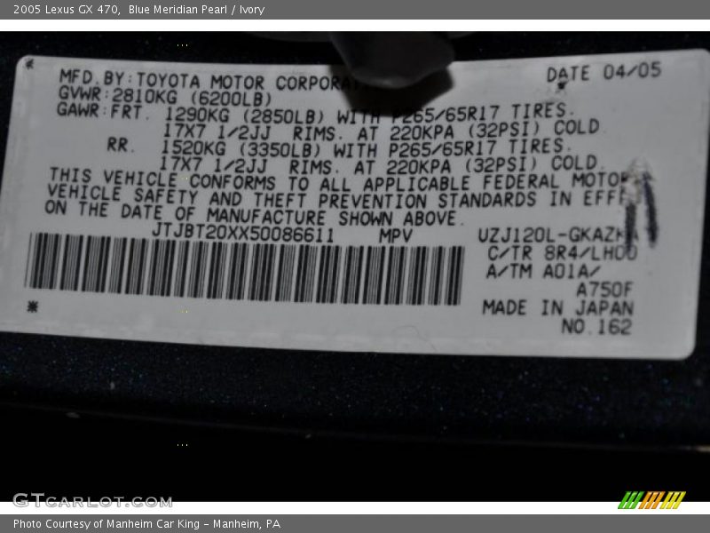 Blue Meridian Pearl / Ivory 2005 Lexus GX 470