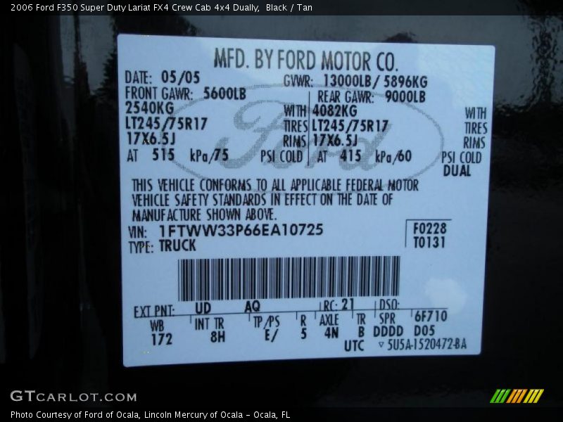 Black / Tan 2006 Ford F350 Super Duty Lariat FX4 Crew Cab 4x4 Dually