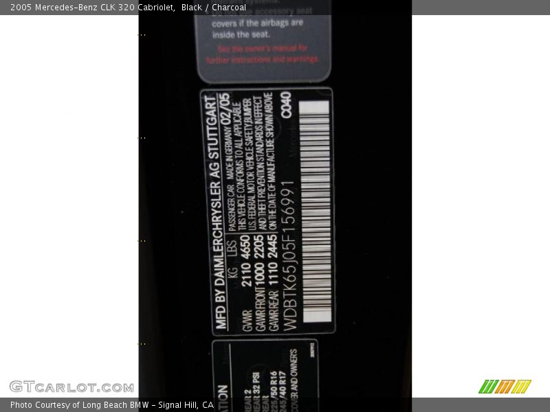 2005 CLK 320 Cabriolet Black Color Code 040