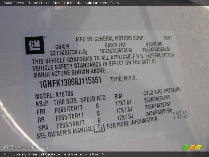 Silver Birch Metallic / Light Cashmere/Ebony 2008 Chevrolet Tahoe LT 4x4