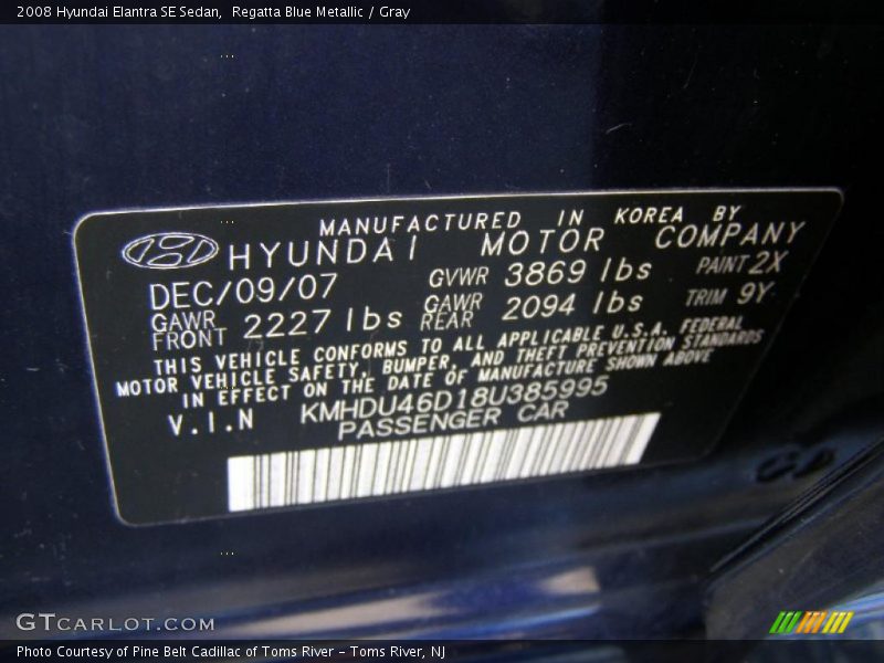Regatta Blue Metallic / Gray 2008 Hyundai Elantra SE Sedan